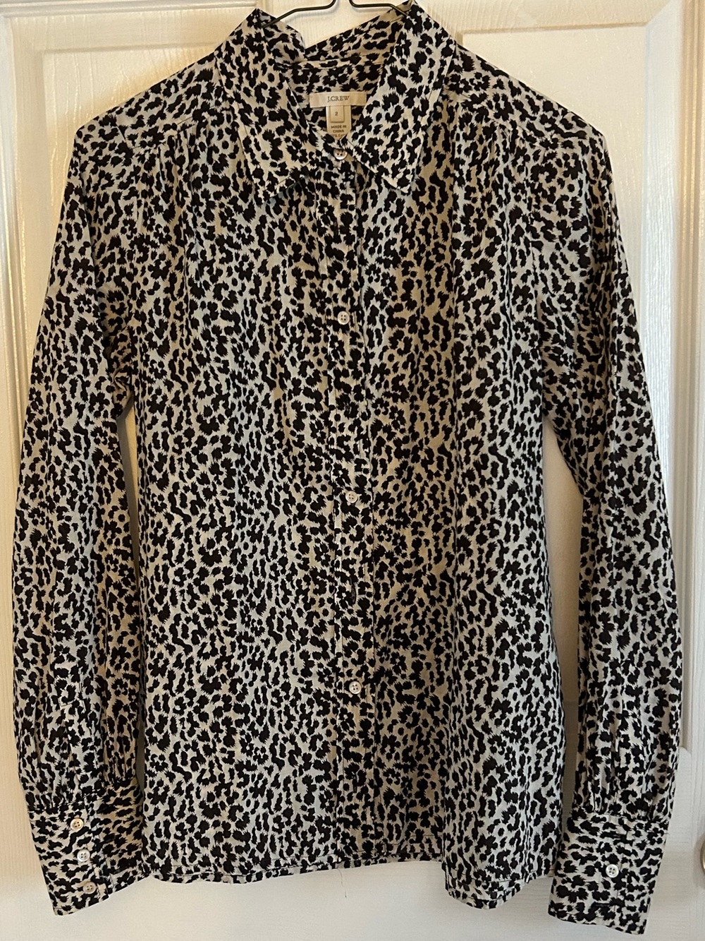 J. Crew Black and Cream Leopard-Print Button-Down Shirt
